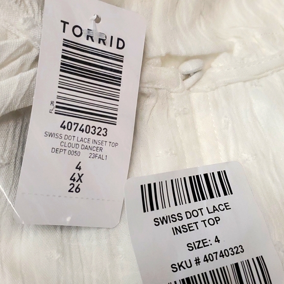 ❤️NWT VINTAGE TORRID TOP WASHABLE GAUZE LACE INSET BUTTON DOWN BLOUSON SLEEVE - Picture 4 of 14
